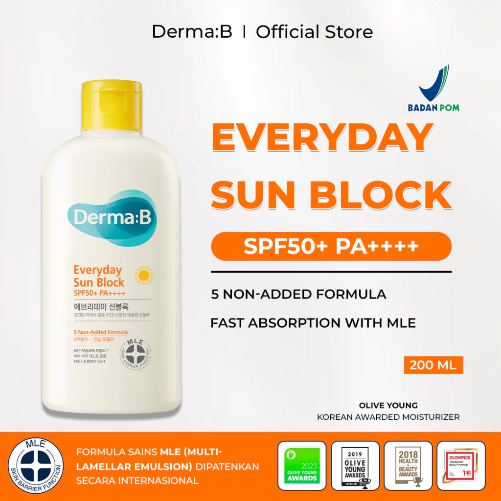 Derma B Everyday Sun Block 200ml SPF50 Perlindungan Maksimal untuk Kulit Sehari-hari