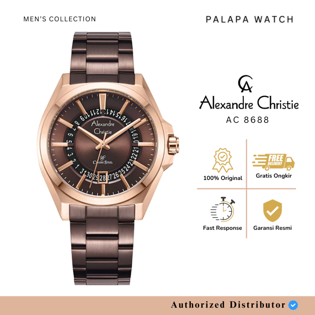 Jam Tangan Pria Alexandre Christie AC 8688 Rantai Original Garansi Resmi 1 Tahun