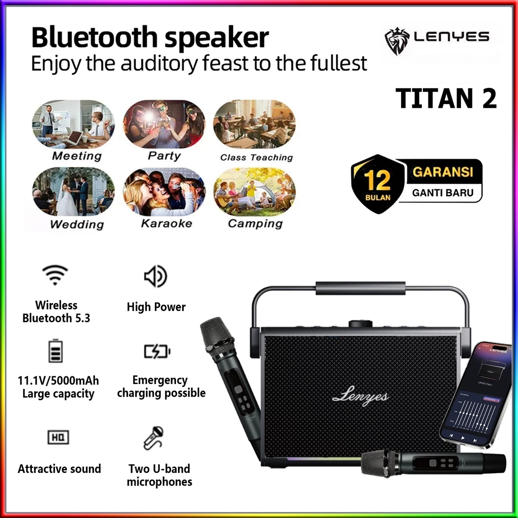 LENYES TITAN 2 200W Outdoor KTV Wireless Speaker + Microphone Karaoke