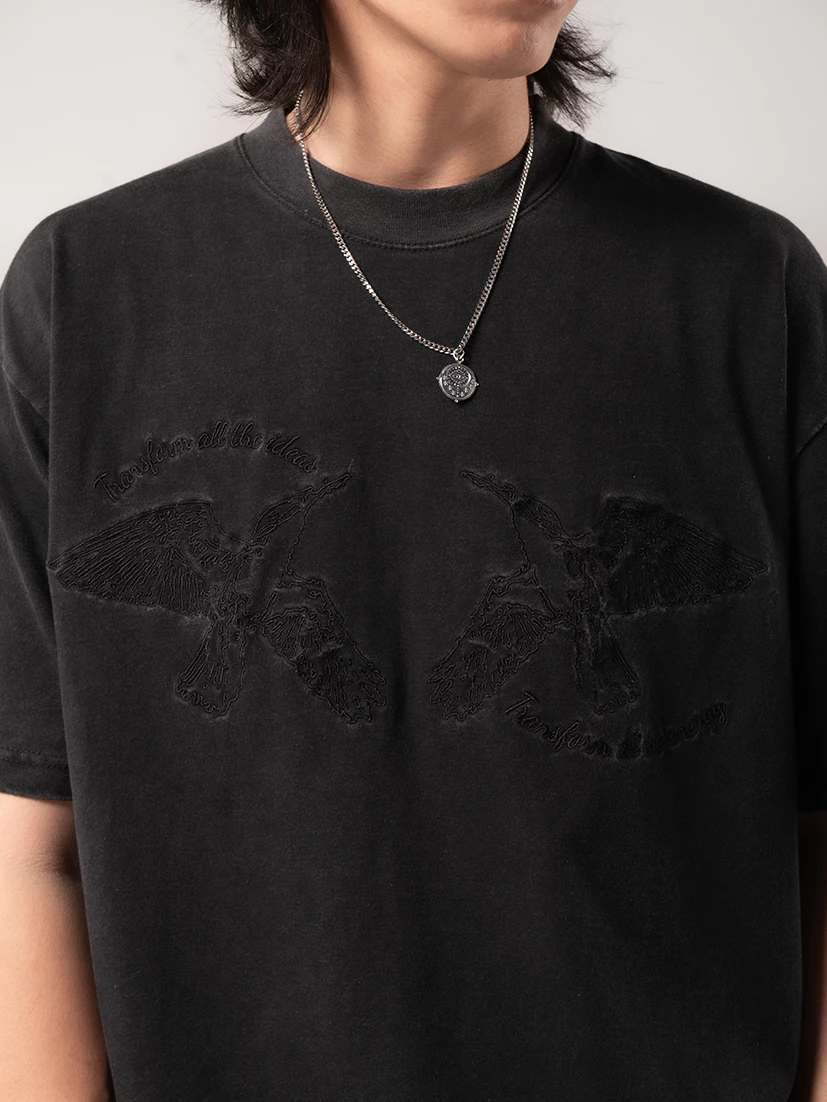 TURF TRANSFORM Washed Black Heavyweight Cotton Combed Graphic Kaos Katun Grafis Premium